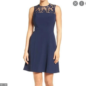 MICHAEL Michael Kors Navy Blue Floral Laser Cutout Dress